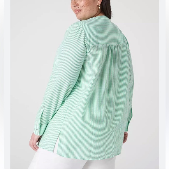 NWT Lane Bryant green striped long sleeve button front top size 14/16 - Picture 2 of 5